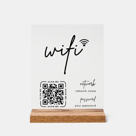 Wifi ネットワーク QRコード 白 モダンビジネス アクリルサイン (正面)