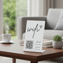 Wifi ネットワークQRコード 白色 モダンビジネス 台座サイン