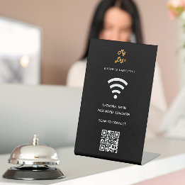 Wifi ビジネス ロゴ QRコード スキャンで接続 ブラック 台座サイン