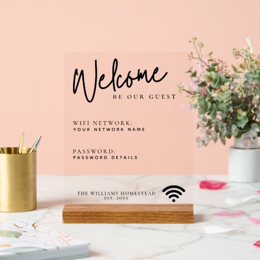 Wifi モダンネットワークパスワードゲスト情報 アクリルサイン (ウェディング)