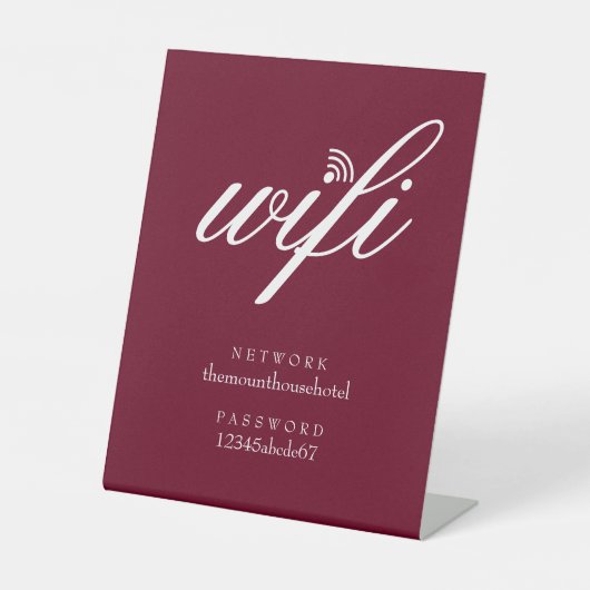 Wifi Network and Password Business Retail Burgundy 台座サイン (正面)