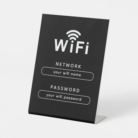 WIFI Network Login Table Sign | Simple Sleek Black 台座サイン (正面)