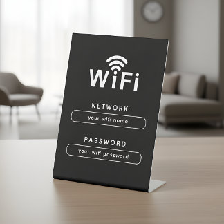 WIFI Network Login Table Sign | Simple Sleek Black 台座サイン