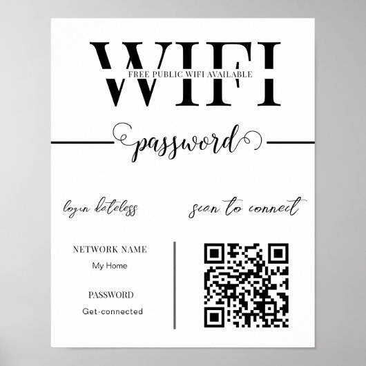 WIFI Network Password QR Code Black & White Modern ポスター (正面)
