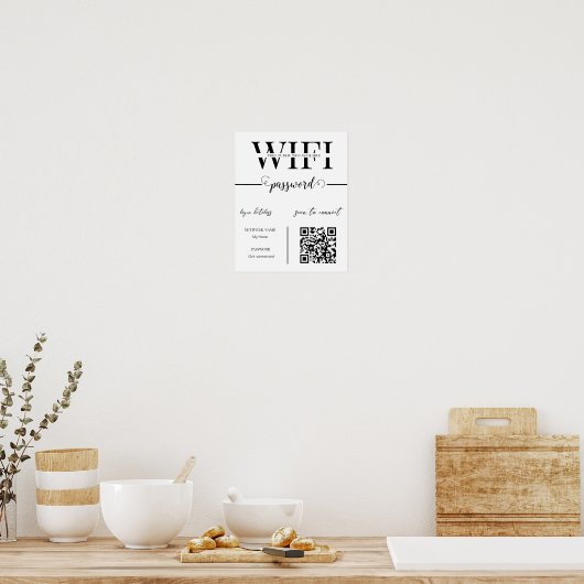 WIFI Network Password QR Code Black & White Modern ポスター (キッチン)