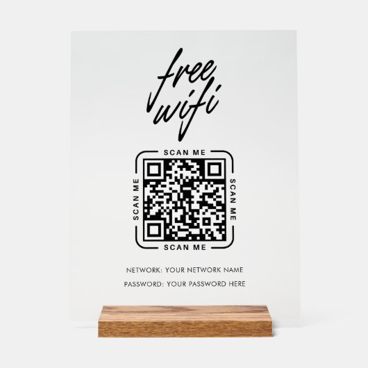 Wifi Network QR Code Black Modern Business アクリルサイン (正面)