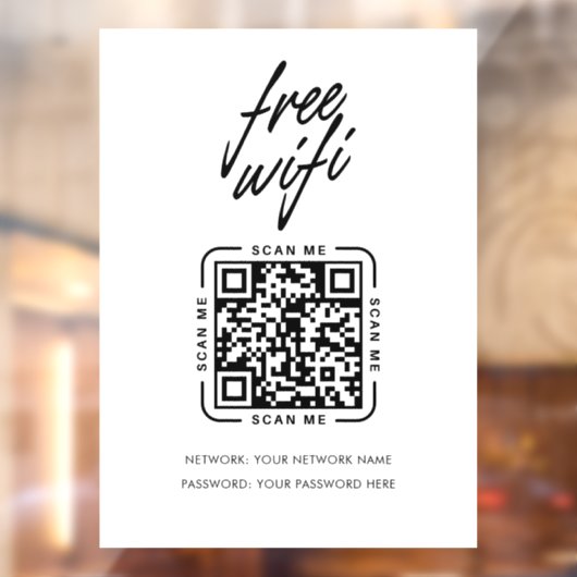 Wifi Network QR Code Black Modern Business ウィンドウサイン (シート2)