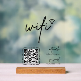 Wifi Network QR Code White Modern Business アクリルサイン