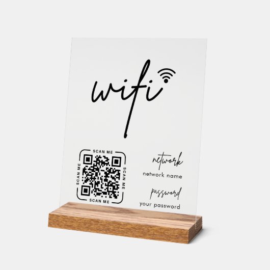 Wifi Network QR Code White Modern Business アクリルサイン (傾斜)