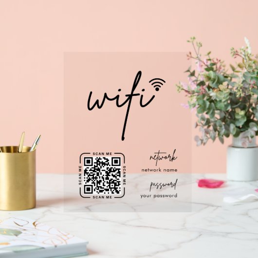 Wifi Network QR Code White Modern Business アクリルサイン (ウェディング)
