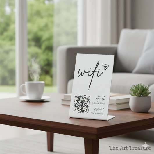 Wifi Network QR Code White Modern Business 台座サイン
