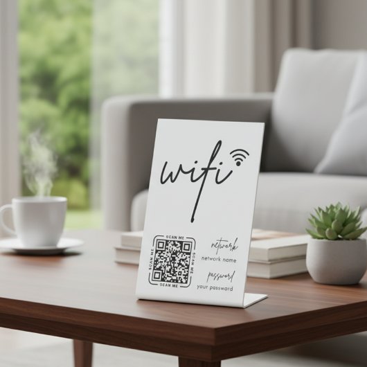 Wifi Network QR Code White Modern Business 台座サイン