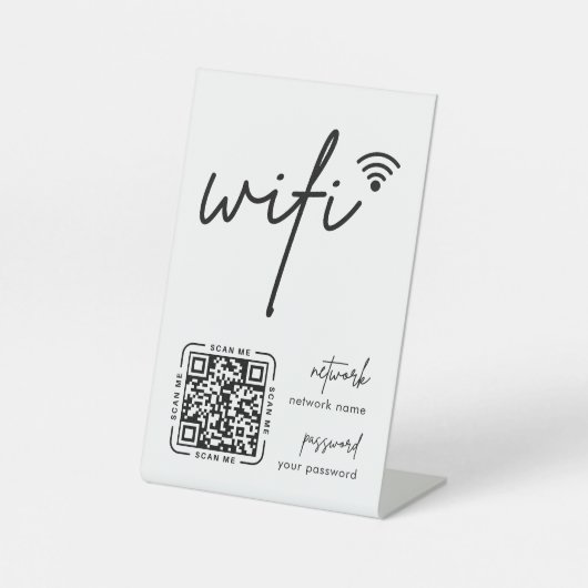 Wifi Network QR Code White Modern Business 台座サイン (正面)