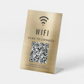 Wifi QRコードスキャンによる接続金ゴールド 台座サイン (正面)