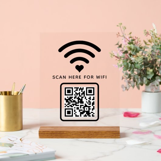 Wifi QRコード スキャンで接続 セルフ アドヒーシブ アクリルサイン (ウェディング)