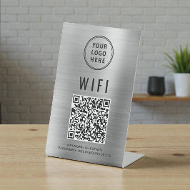 Wifi QRコード ビジネスロゴ スキャンで接続 シルバー 台座サイン