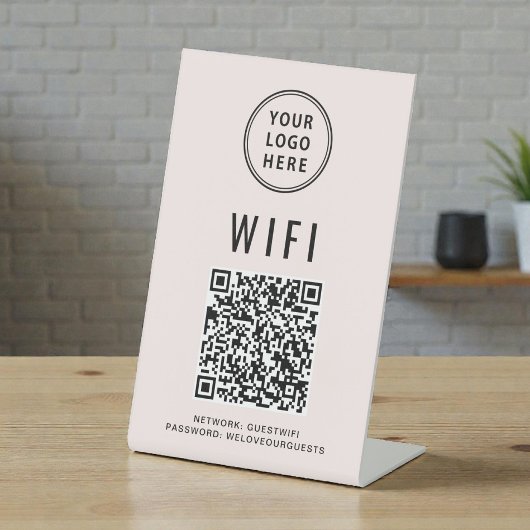 Wifi QRコード ビジネスロゴ スキャン ピンク 台座サイン