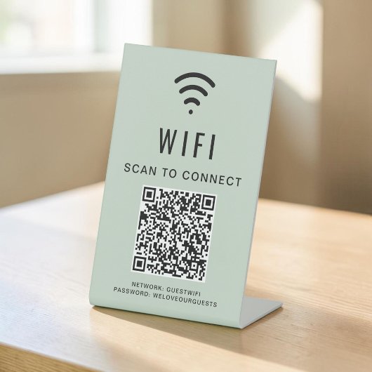 Wifi QRコード Sage Green スキャンで接続 台座サイン