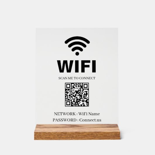 WiFi QR Code White Acrylic Sign アクリルサイン (正面)