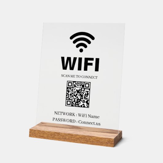 WiFi QR Code White Acrylic Sign アクリルサイン (傾斜)
