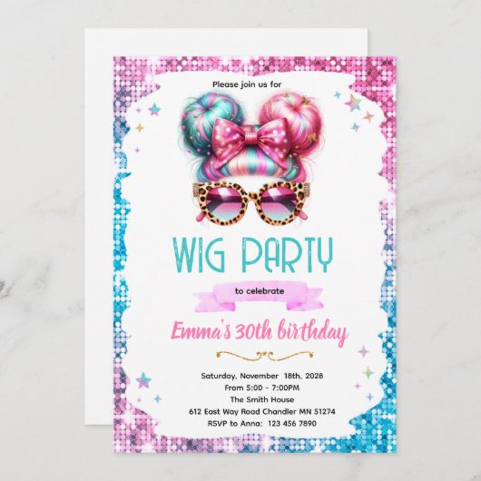 Wig party invitation  招待状 (正面/裏面)