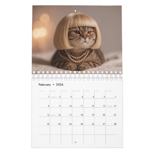 Wigged out Cat カレンダー (2月 2026)