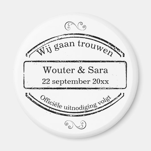 Wij gaan trouwen | ronde save the date magneet マグネット (正面)