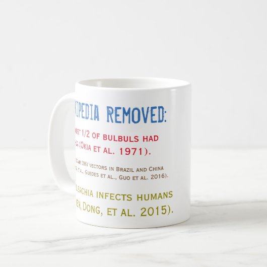 WikipediaはRoseWritesによってZikaの勉強のマグを取除きました コーヒーマグカップ (正面左)