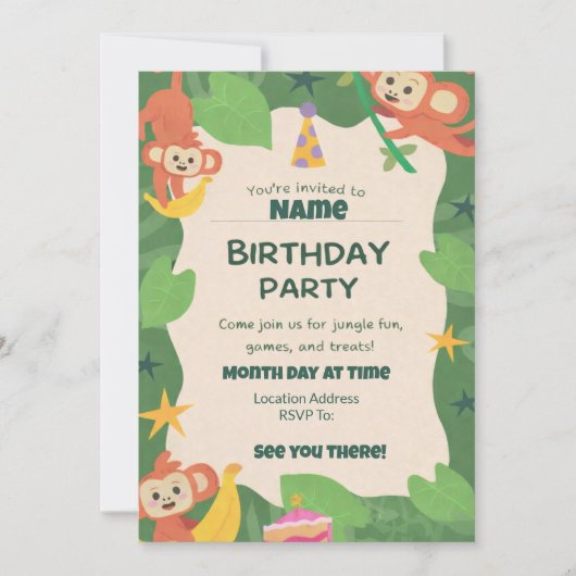 Wild About Monkeys Birthday Invitations 招待状 (正面)
