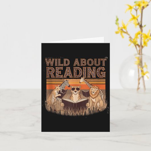 Wild about reading books reader lover librarian カード (黄色い花)