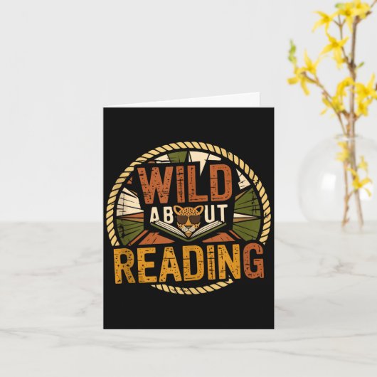 Wild about reading books reader lover librarian カード (黄色い花)