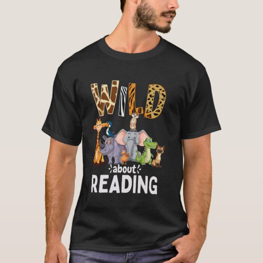 Wild About Reading, Reading Books And Bookworm Lib Tシャツ (正面)