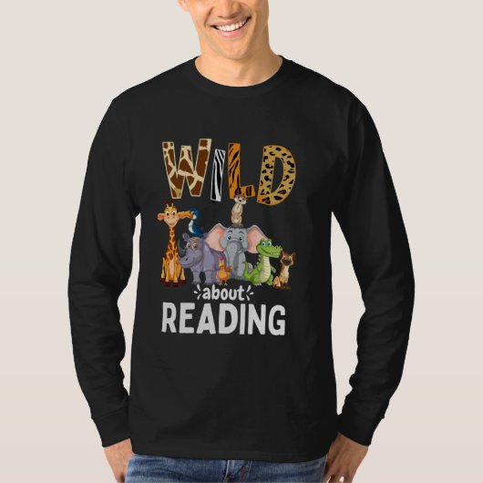 Wild About Reading, Reading Books And Bookworm Lib Tシャツ (正面)
