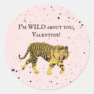 Wild About You Valentine Tiger Kids Classroom ラウンドシール