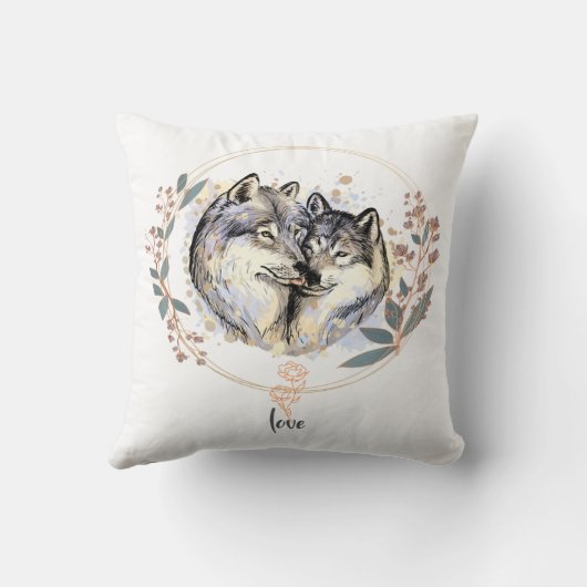 Wild Affection – Wolves in Love Illustration クッション (裏面)