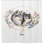 Wild Affection – Wolves in Love Illustration シャワーカーテン (正面)