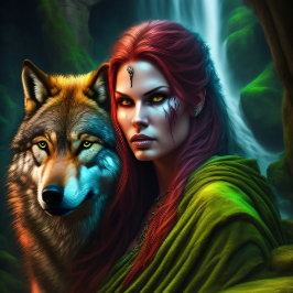Wild Amazonian Woman and her Wolf  薄葉紙