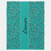 Wild and Cozy Teal and Tan Leopard Animal Print フリースブランケット (正面)