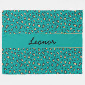 Wild and Cozy Teal and Tan Leopard Animal Print フリースブランケット (正面(横))