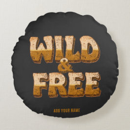 Wild and Free - レトロ70年代グルービーなタイポグラフィ ラウンドクッション