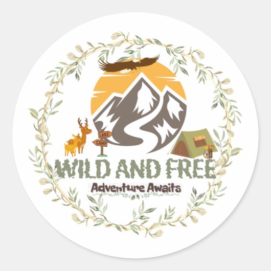 WILD AND FREE - Adventure Awaits自然シール ラウンドシール (正面)