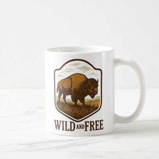 Wild and Free Vintage Bison Artwork コーヒーマグカップ (右)