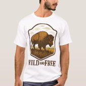 Wild and Free Vintage Bison Artwork Tシャツ (正面)