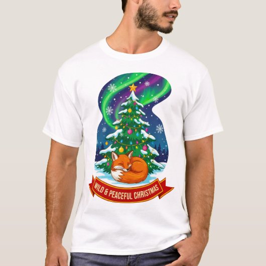 Wild and Peaceful Christmas Fox Design Tシャツ (正面)
