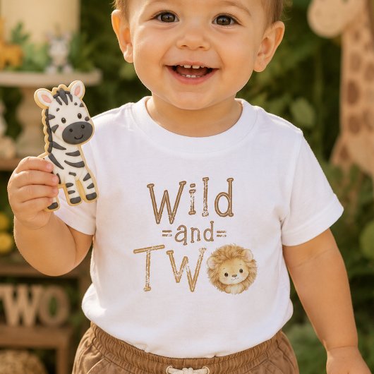 Wild and Two ライオン 2歳の誕生日 男の子 Tシャツ