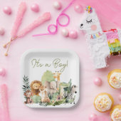 Wild Animal Baby Shower Square Paper Plate ペーパープレート (パーティー)