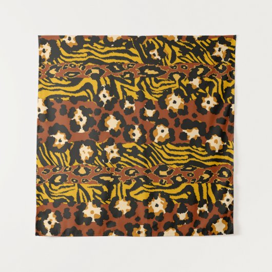 Wild animal leopard and tiger skins patchwork abst タペストリー (正面)
