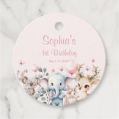 Wild Animals Cute Pink Watercolor Girl Birthday  フェイバータグ (正面)