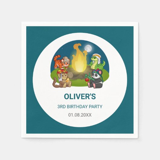Wild Animals Jungle Night Camping Birthday Party  スタンダードカクテルナプキン (正面)