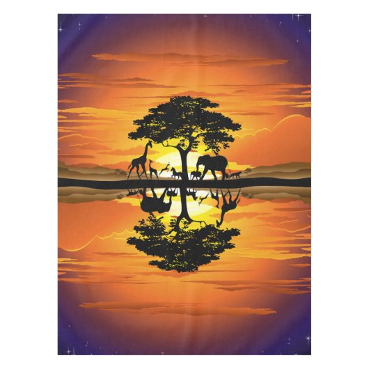 Wild Animals on African Savanna Sunset テーブルクロス (正面)